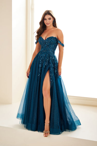 Ellie Wilde EW35101 - Off-Shoulder Slit  A-Line Prom Dress