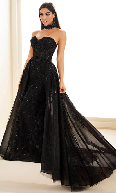 Ellie Wilde EW36028 - Strapless 3D Floral Lace Prom Gown