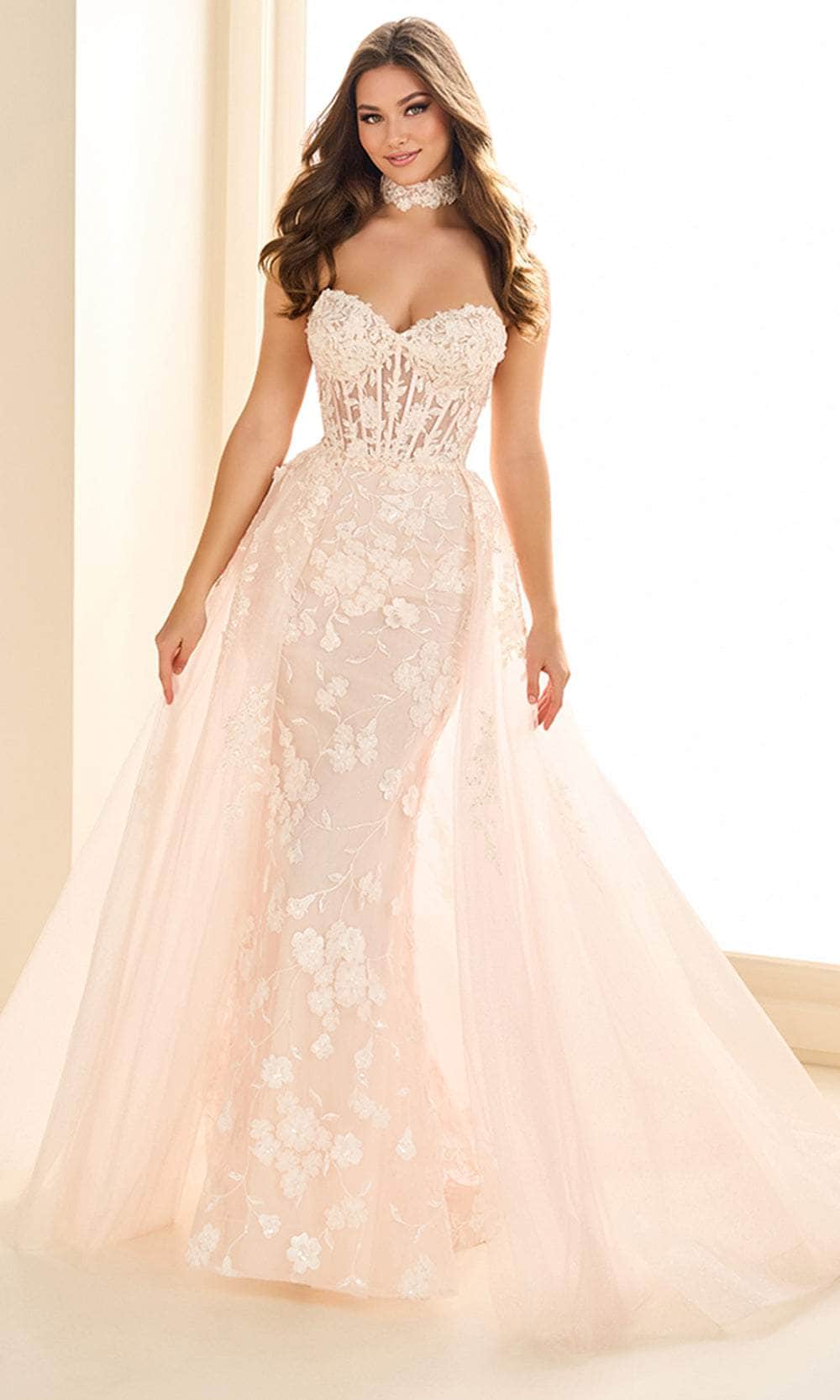 Ellie Wilde EW36028 - Strapless 3D Floral Lace Prom Gown