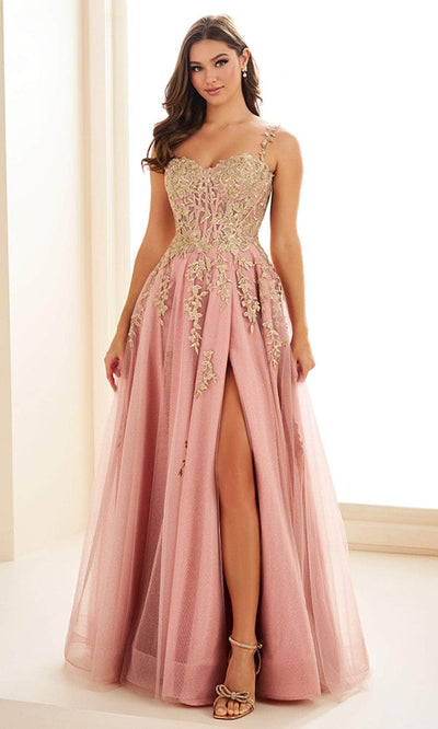 Ellie Wilde EW36083 - Lace Appliqued High Slit Prom Gown