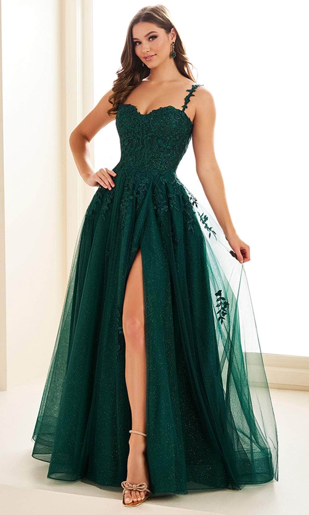 Ellie Wilde EW36083 - Lace Appliqued High Slit Prom Gown