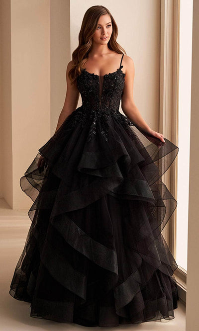 Ellie Wilde EW36225 - Floral Appliqued Lace-Up Prom Dress