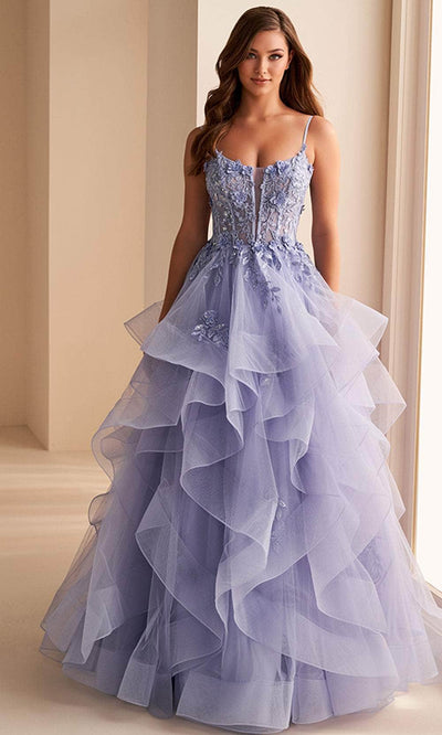 Ellie Wilde EW36225 - Floral Appliqued Lace-Up Prom Dress