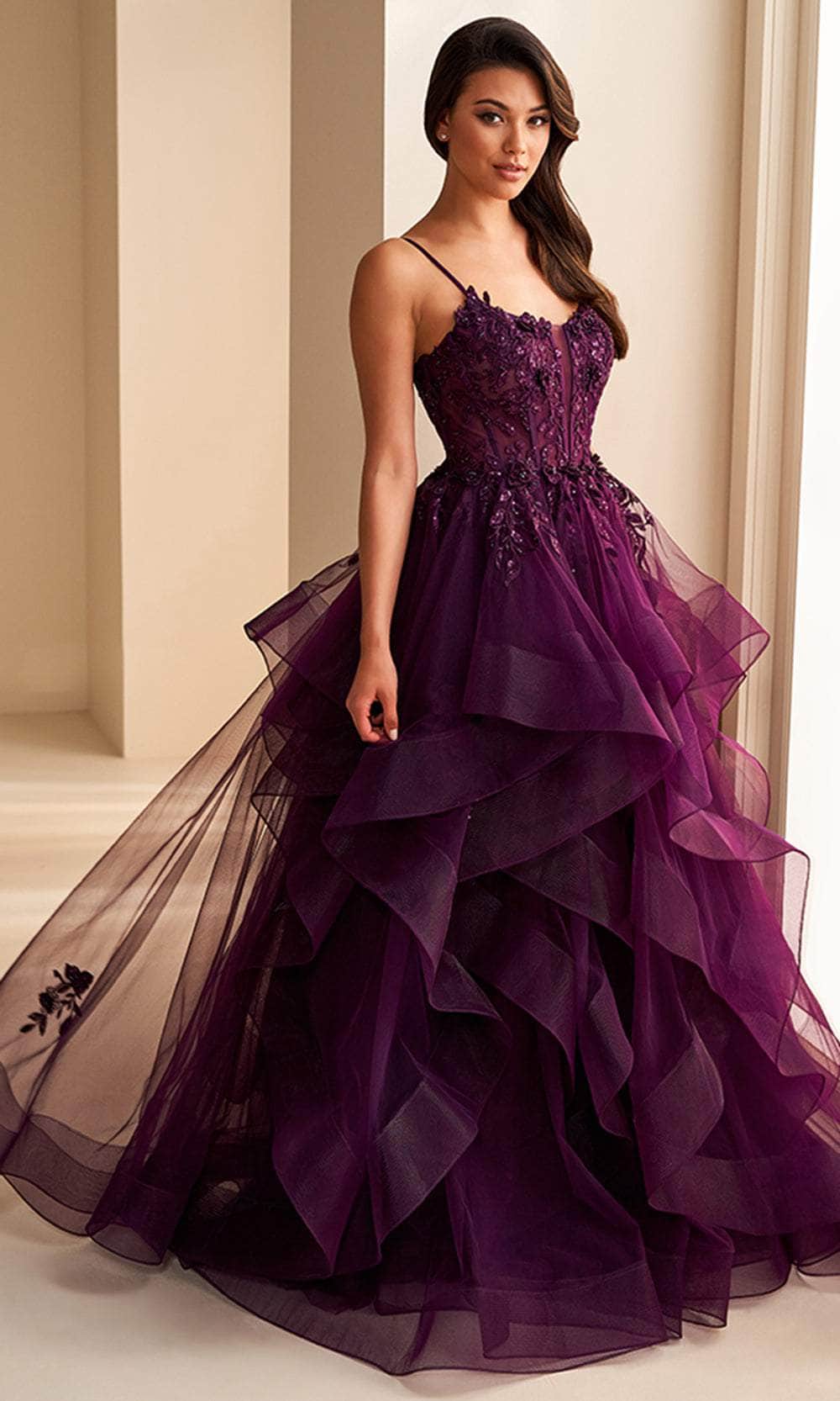 Ellie Wilde EW36225 - Floral Appliqued Lace-Up Prom Dress