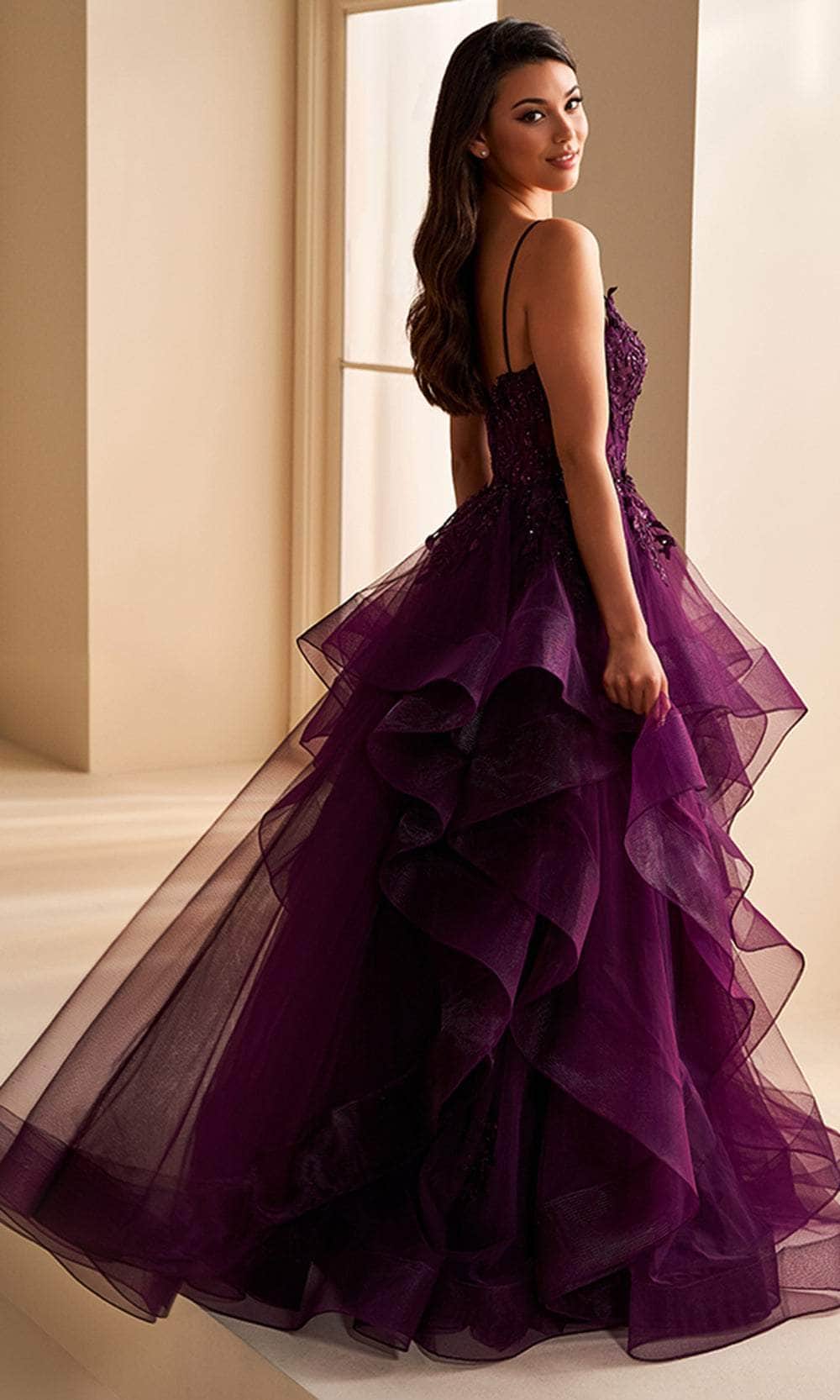 Ellie Wilde EW36225 - Floral Appliqued Lace-Up Prom Dress