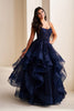 Ellie Wilde EW36225 - Floral Appliqued Lace-Up Prom Dress