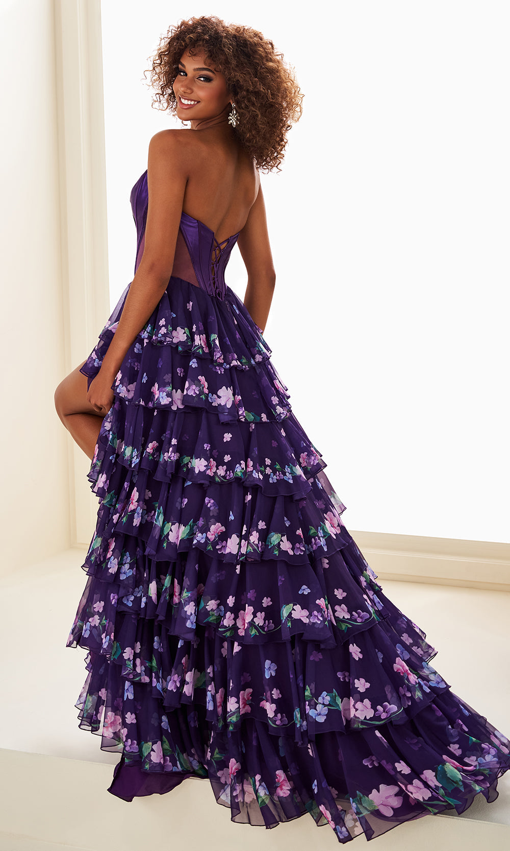 Ellie Wilde EW37001 - Floral Chiffon Illusion Corset Prom Dress Prom Dresses