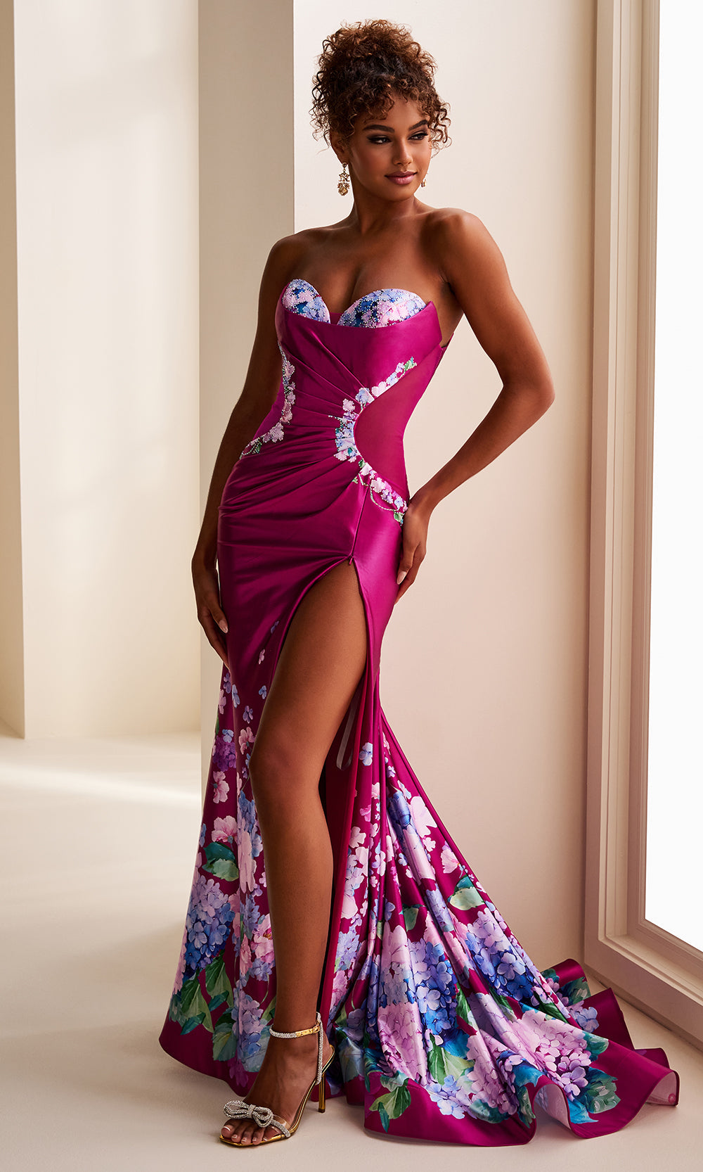 Ellie Wilde EW37002 - Floral Print Sweetheart Dress with Stone Accents Prom Dresses