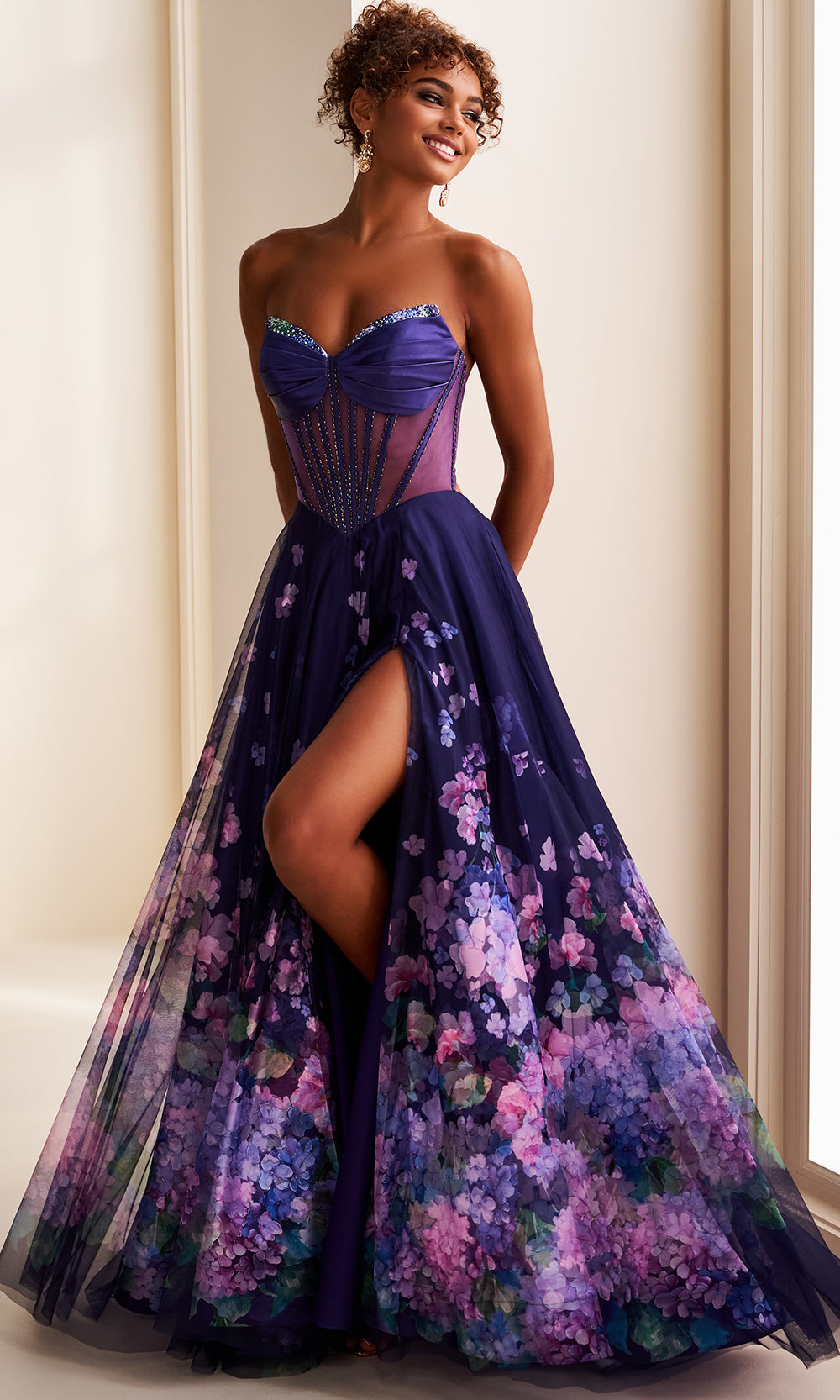Ellie Wilde EW37003 - Illusion Corset Floral Prom Gown with Pockets Prom Dresses