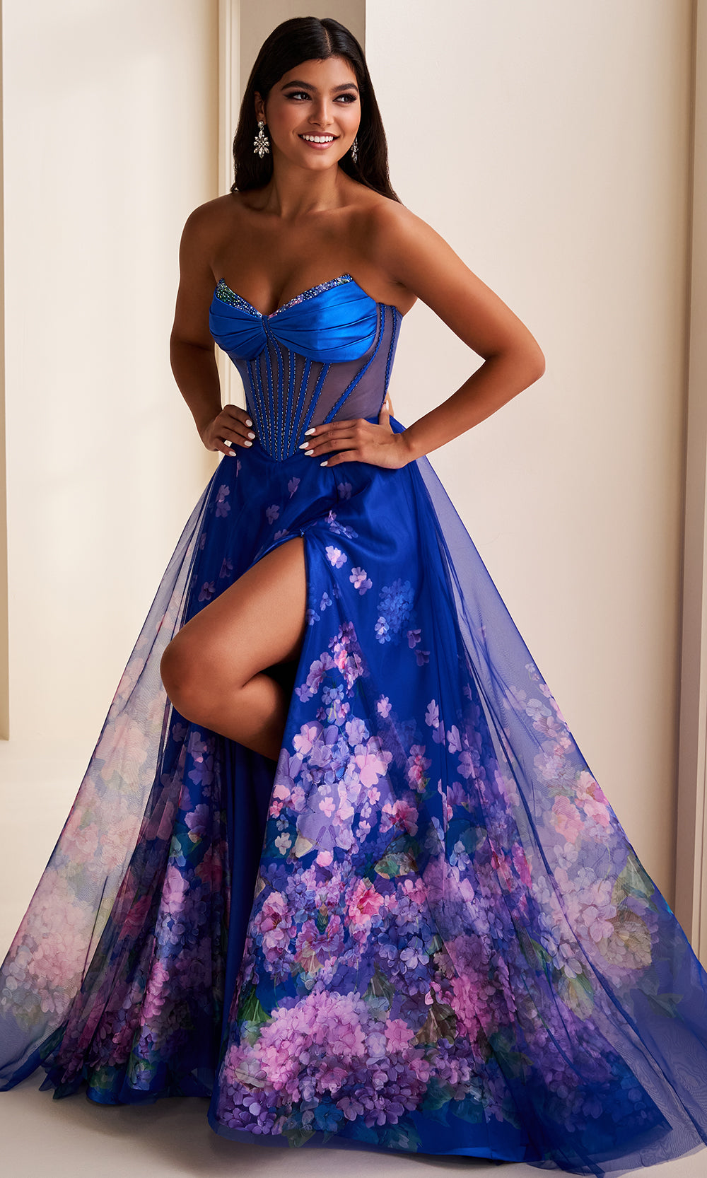 Ellie Wilde EW37003 - Illusion Corset Floral Prom Gown with Pockets Prom Dresses