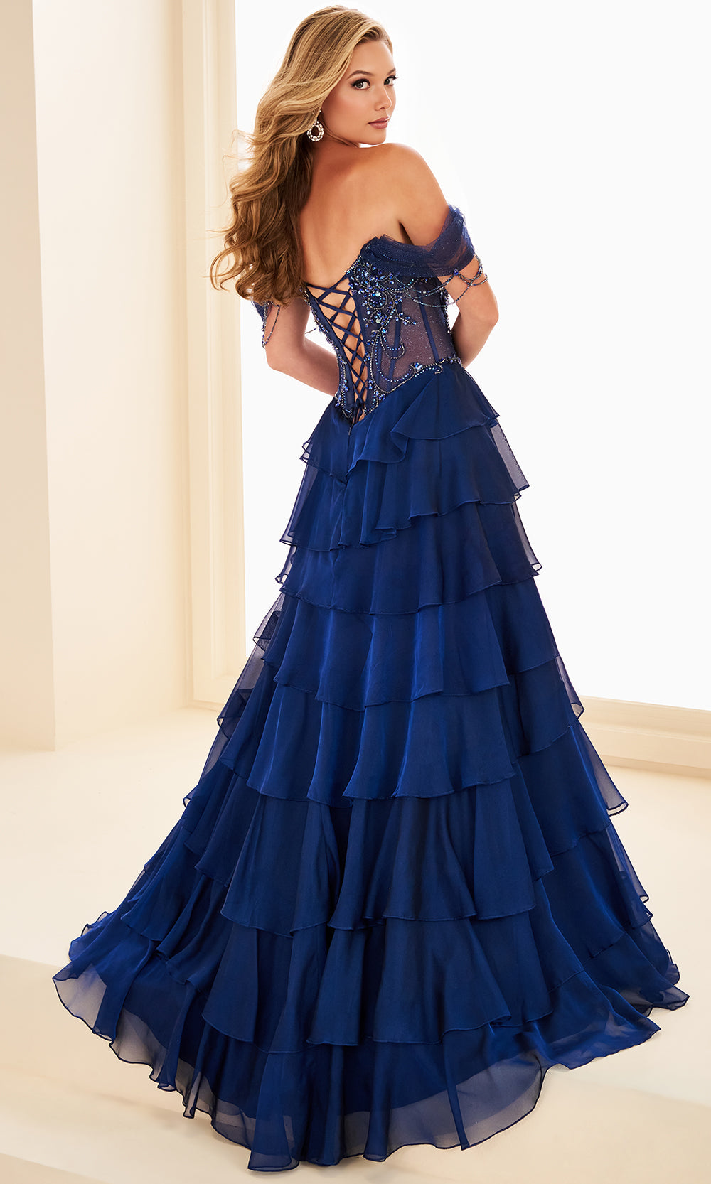 Ellie Wilde EW37018 - Off Shoulder Tiered Slit Dress Prom Dresses