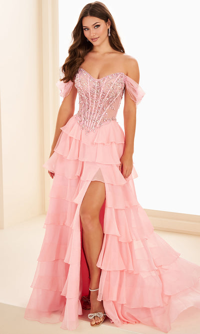 Ellie Wilde EW37018 - Off Shoulder Tiered Slit Dress Prom Dresses