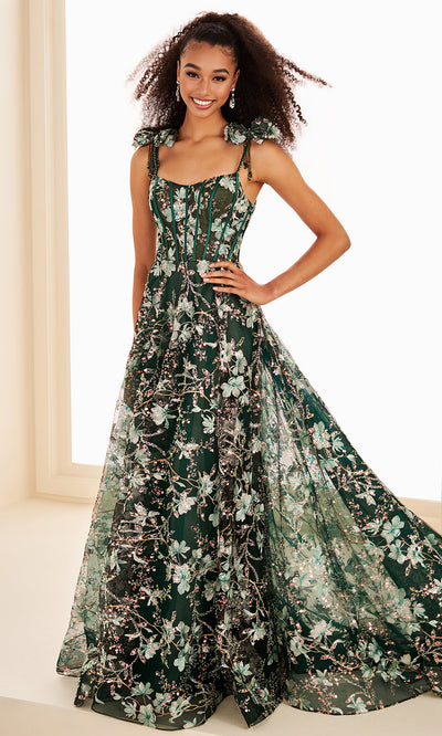 Ellie Wilde EW37020 - Scoop Floral Gown with Bow Shoulder Straps Prom Dresses