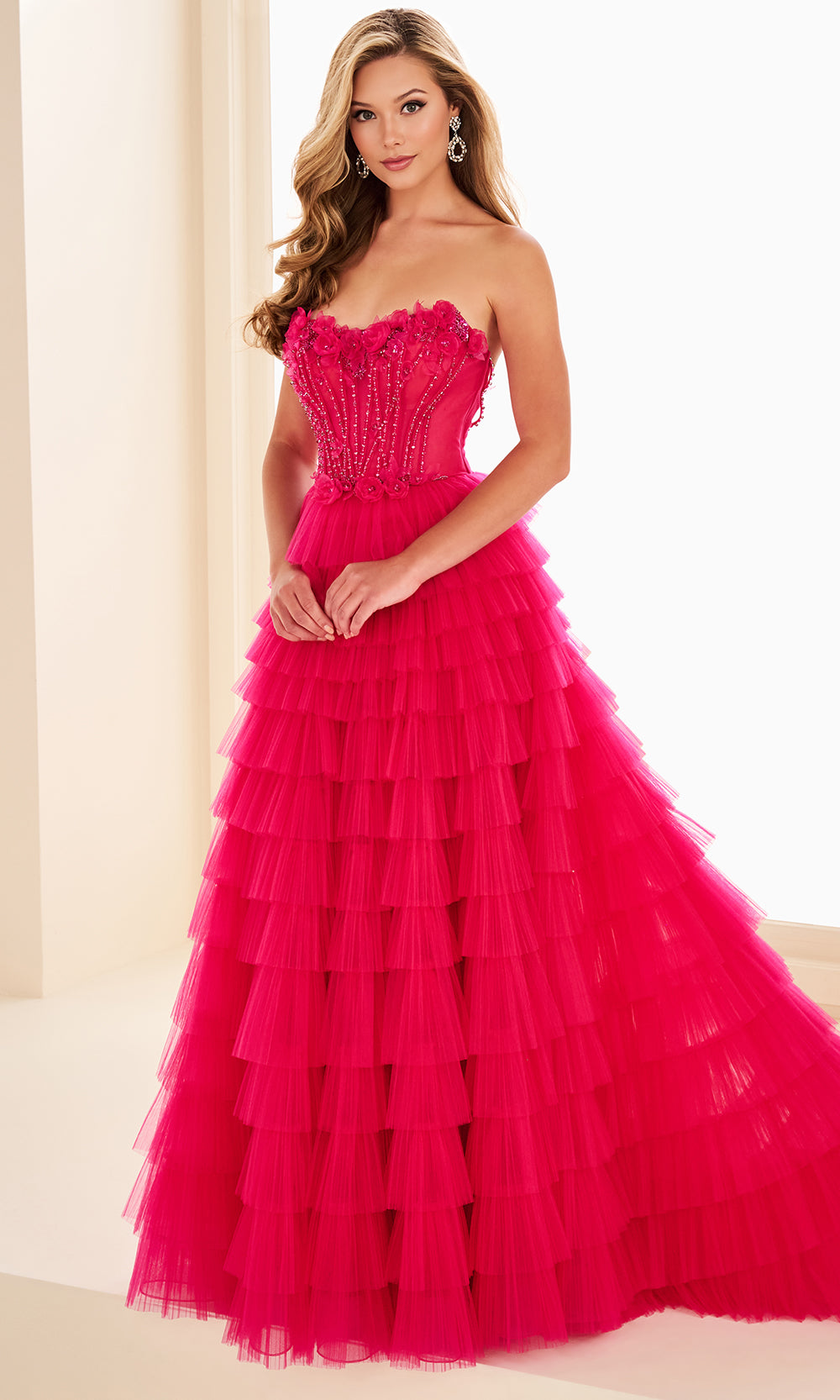 Ellie Wilde EW37026 - Beaded Corset Scoop Ruffle Dress Wedding Dresses