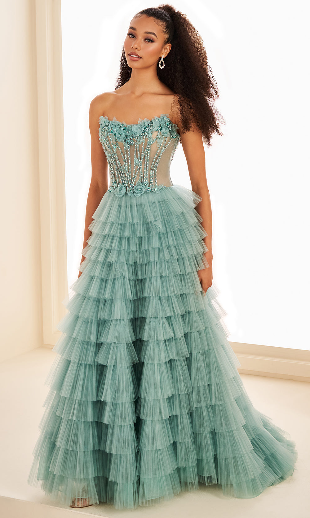 Ellie Wilde EW37026 - Beaded Corset Scoop Ruffle Dress Wedding Dresses