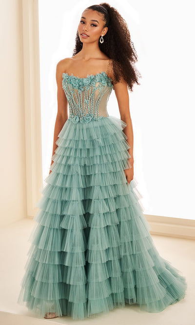 Ellie Wilde EW37026 - Beaded Corset Scoop Ruffle Dress Wedding Dresses