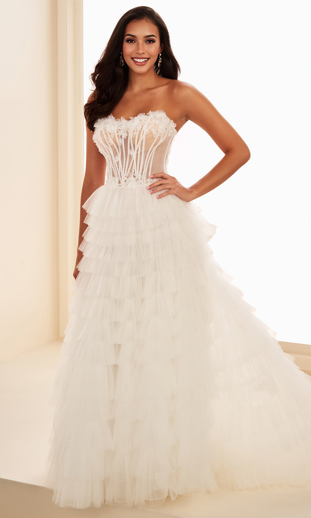 Ellie Wilde EW37026 - Beaded Corset Scoop Ruffle Dress Wedding Dresses