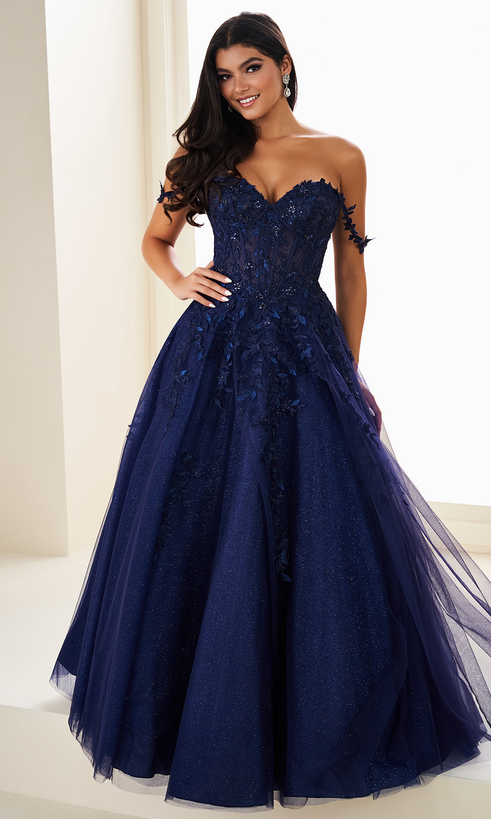 Ellie Wilde EW37028 - Floral Lace Applique Ballgown with Pockets Prom Dresses