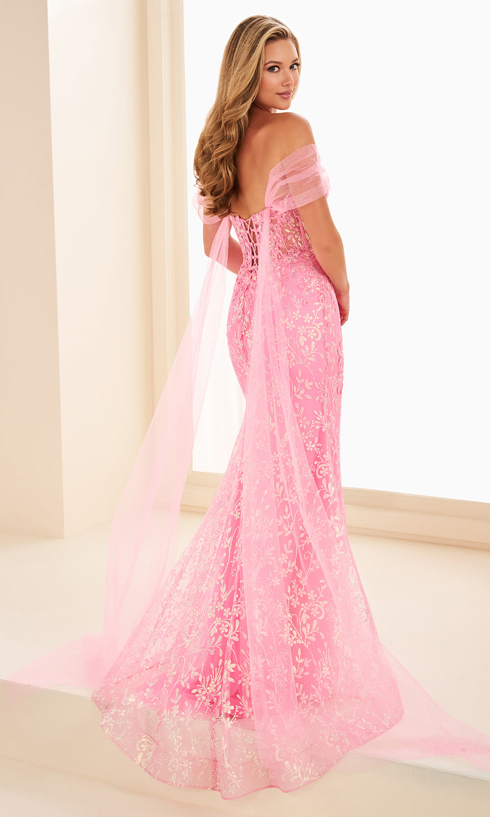 Ellie Wilde EW37030 - Tulle Off-Shoulder Cape Sequin Gown Prom Dresses
