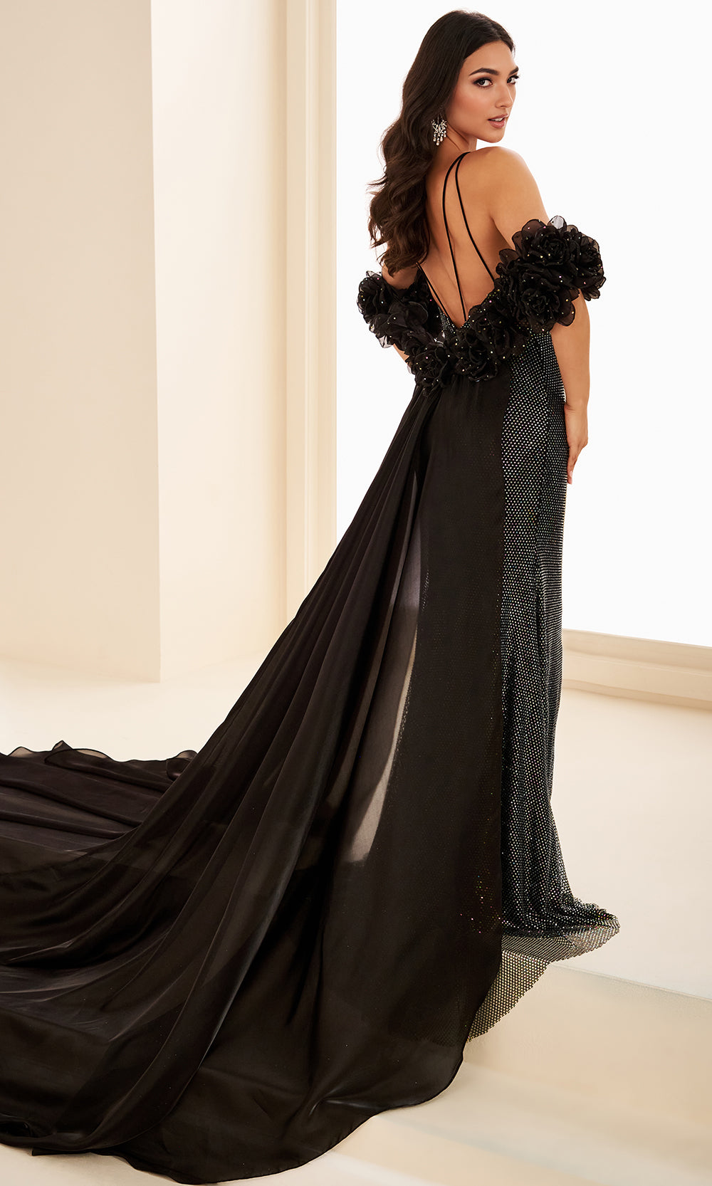 Ellie Wilde EW37037 - Embellished Cape Plunging Beaded Gown Prom Dresses