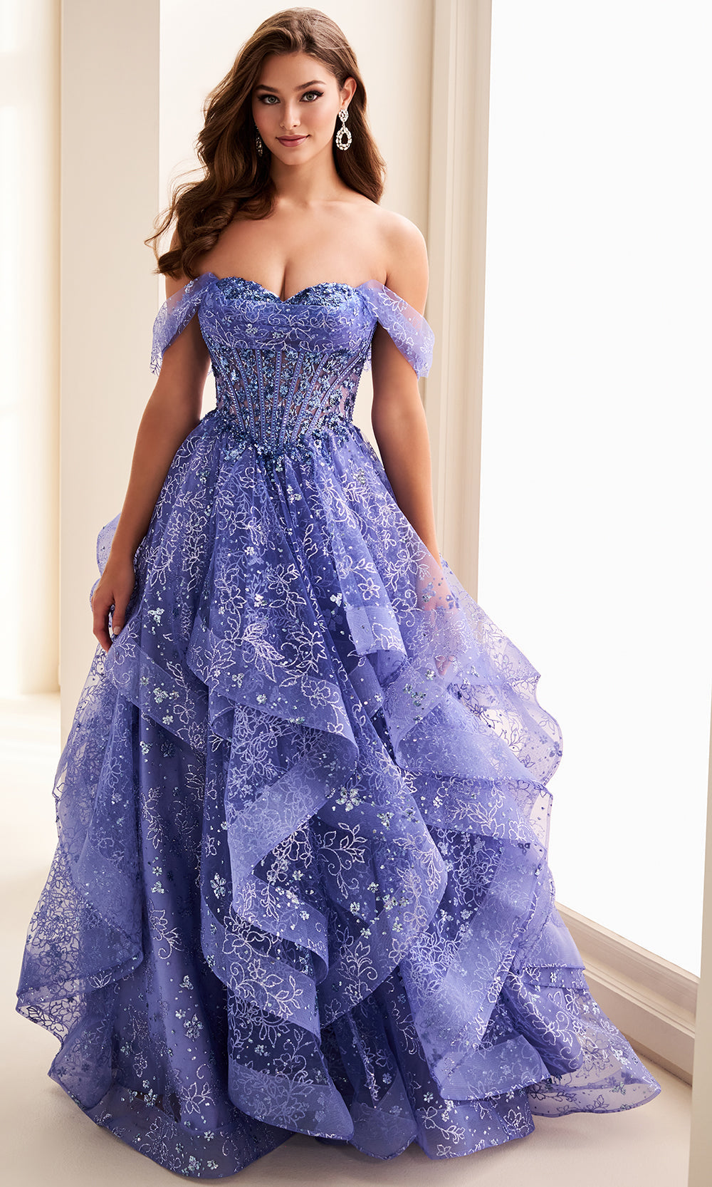 Ellie Wilde EW37043 - Sequin Applique Ruffle Ballgown Prom Dresses