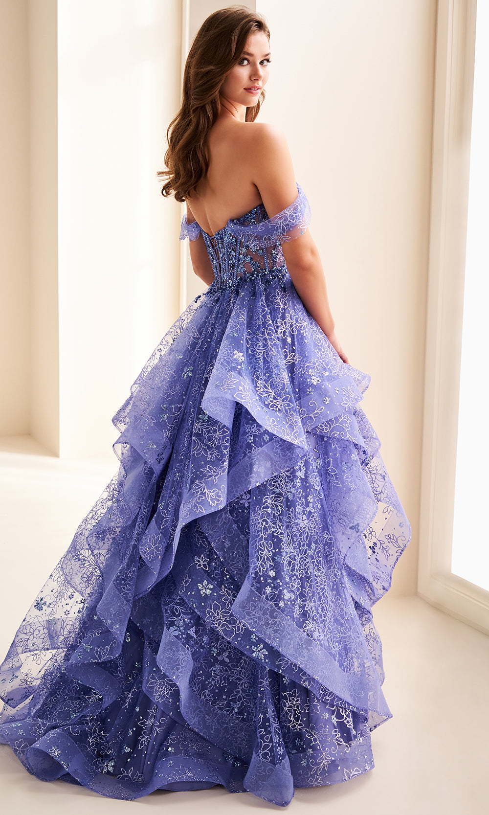 Ellie Wilde EW37043 - Sequin Applique Ruffle Ballgown Prom Dresses