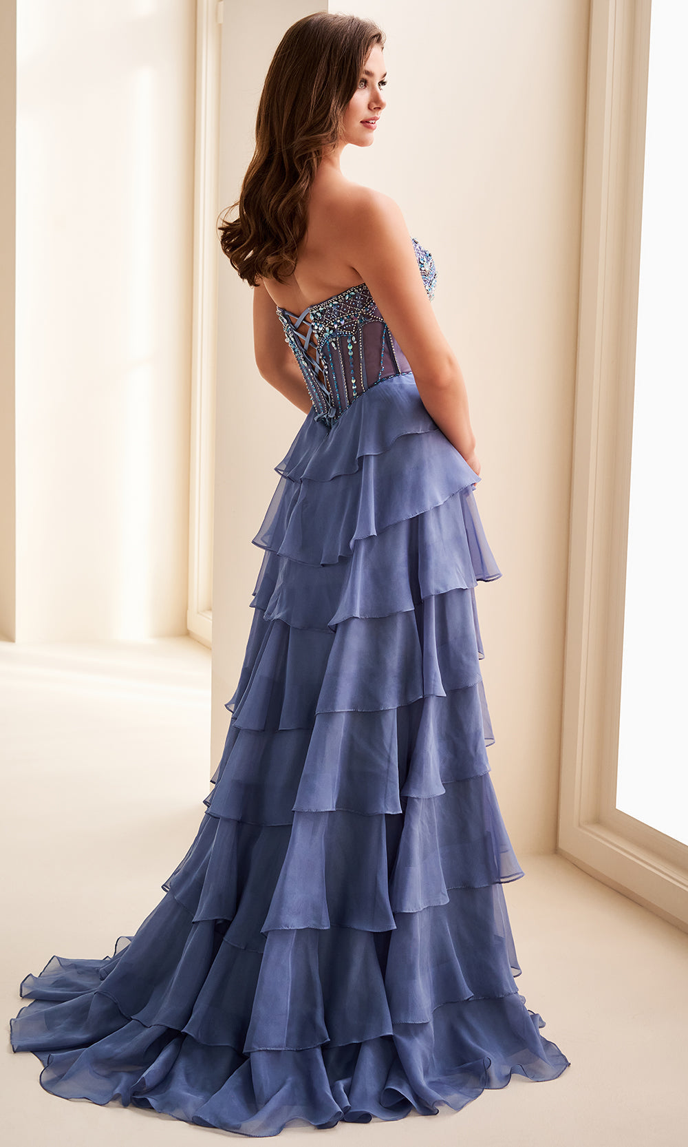 Ellie Wilde EW37057 - Crystal Beaded Corset Scoop Prom Dress Prom Dresses
