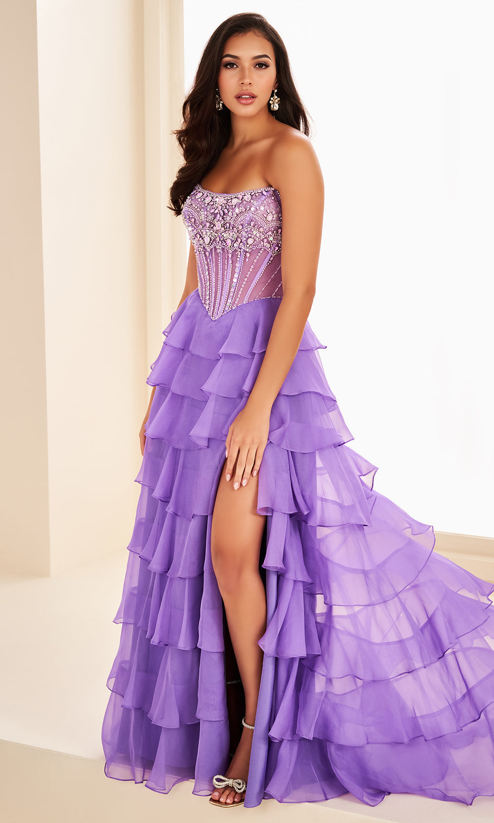 Ellie Wilde EW37057 - Crystal Beaded Corset Scoop Prom Dress Prom Dresses