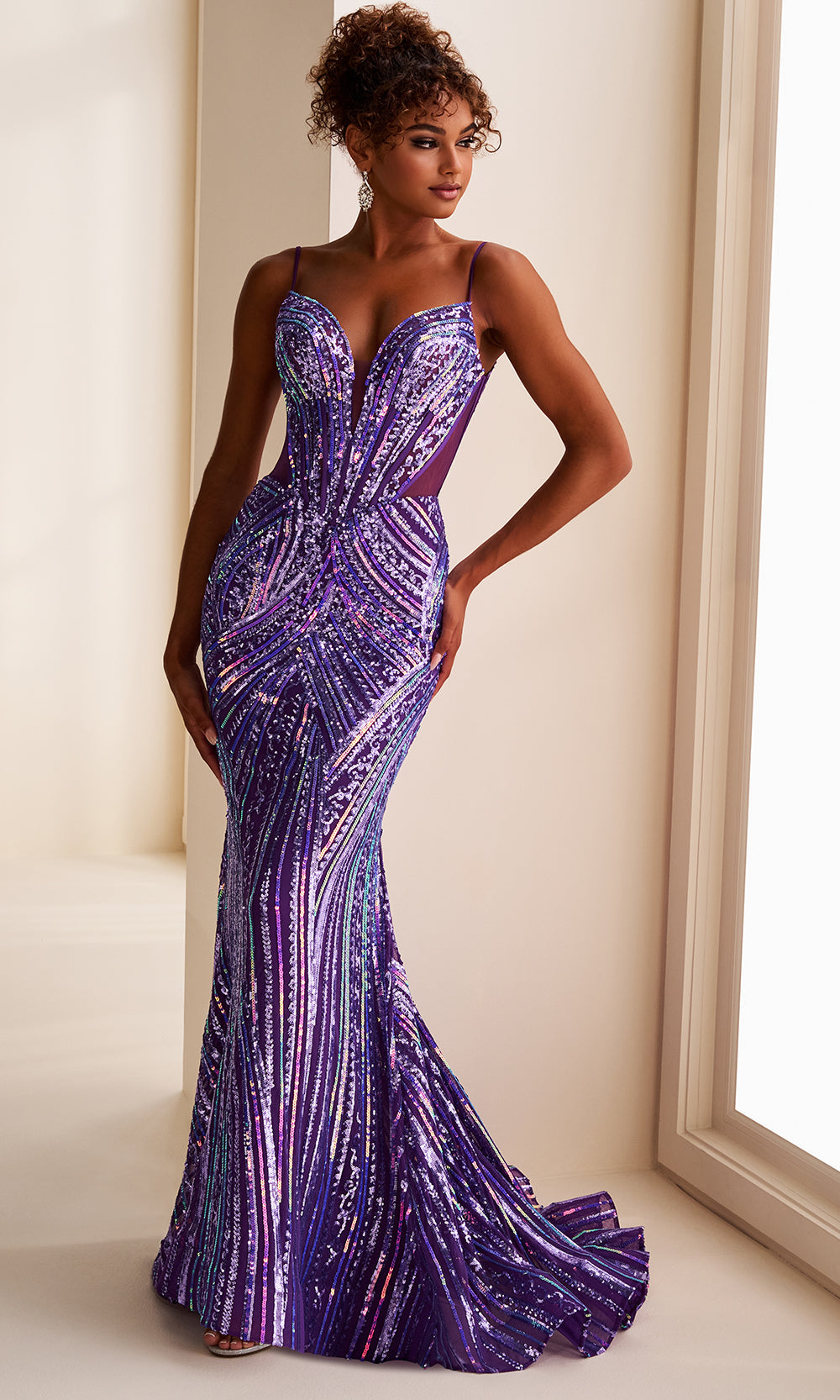 Ellie Wilde EW37070 - Corset Bodice Iridescent Sequin Long Gown Prom Dresses