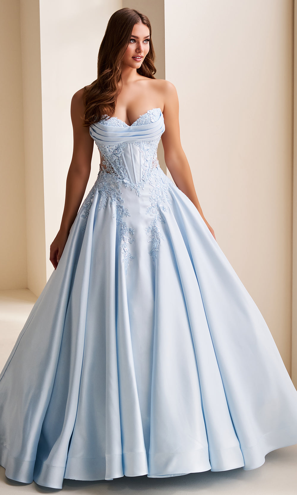 Ellie Wilde EW37082 - Long Mikado, Lace Applique, Sequin, Stone Accents  Ballgown Dress