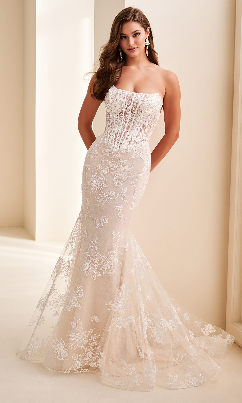Ellie Wilde EW37083 - Scoop Neck Embroidered Long Dress Wedding Dresses