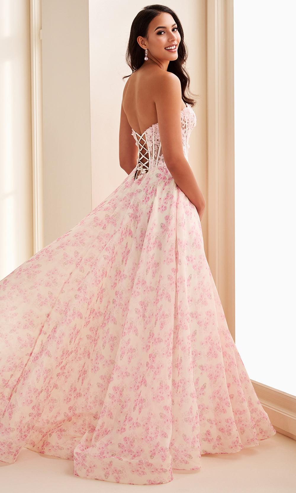 Ellie Wilde EW37091 - Chiffon Floral Strapless A-Line Gown Prom Dresses