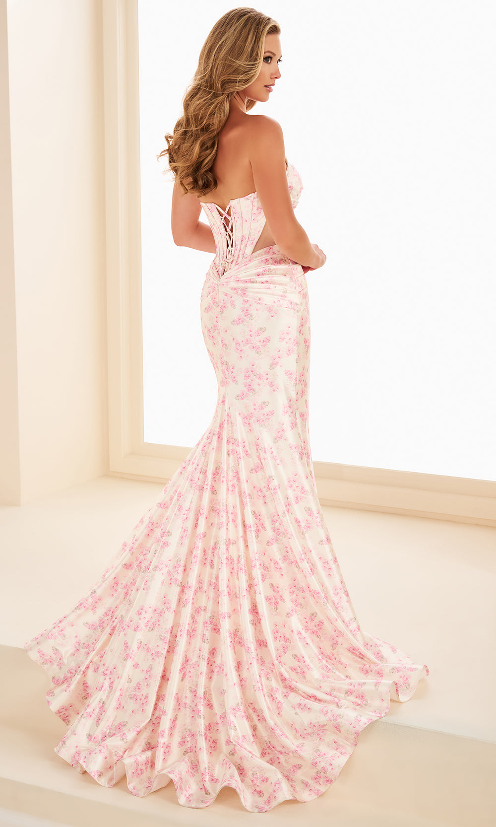 Ellie Wilde EW37092 - Floral Print Lace-Up Back Mermaid Gown Prom Dresses