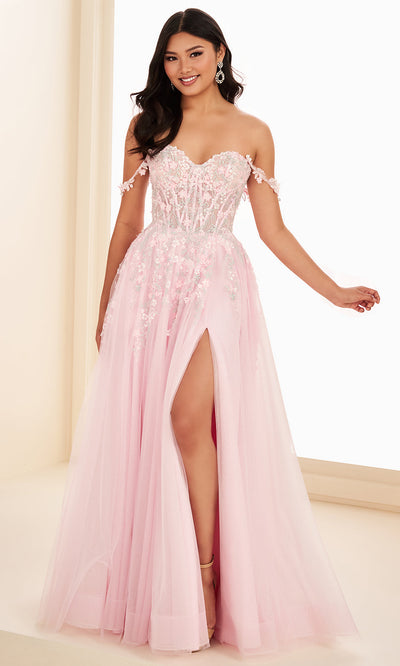 Ellie Wilde EW37094 - Beaded Lace Corset Prom Dress with Slit Prom Dresses