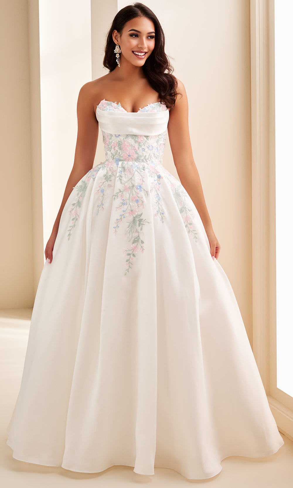 Ellie Wilde EW37095 - Brushed Satin Floral Sweetheart Gown Ball Gowns