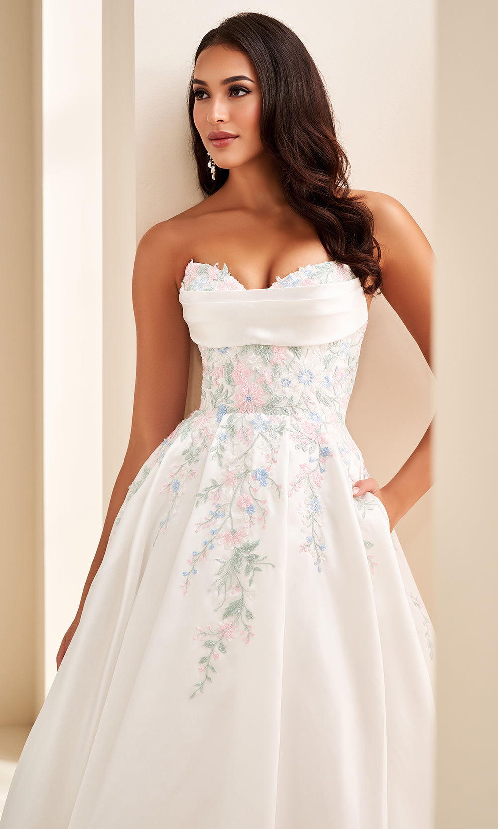 Ellie Wilde EW37095 - Brushed Satin Floral Sweetheart Gown Ball Gowns