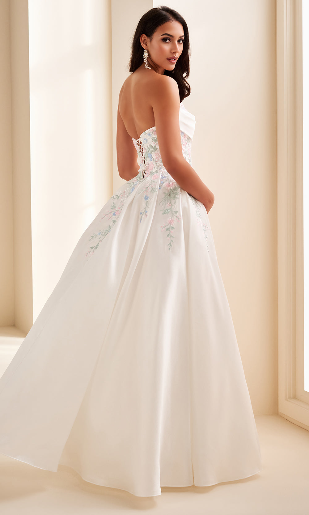 Ellie Wilde EW37095 - Brushed Satin Floral Sweetheart Gown Ball Gowns