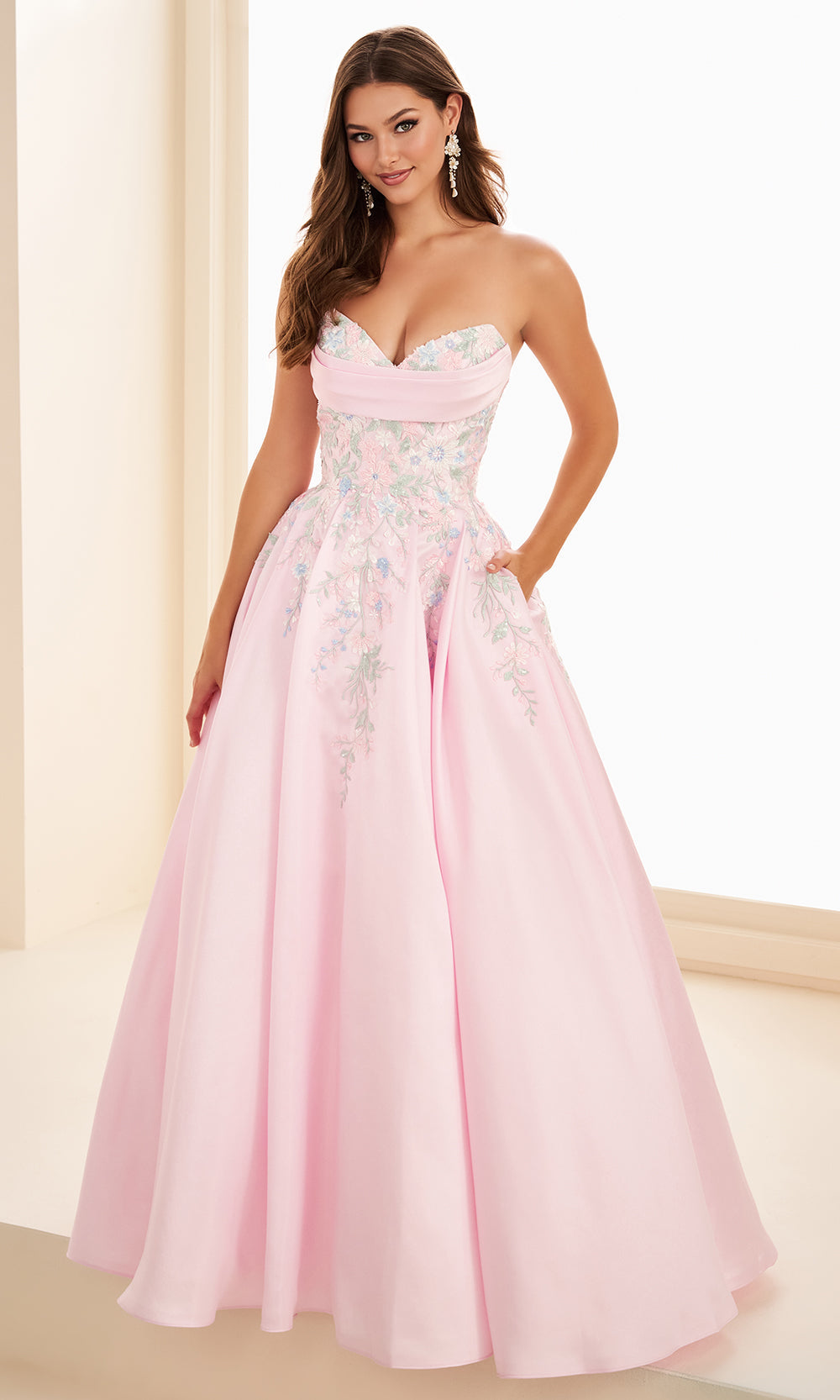 Ellie Wilde EW37095 - Brushed Satin Floral Sweetheart Gown Ball Gowns