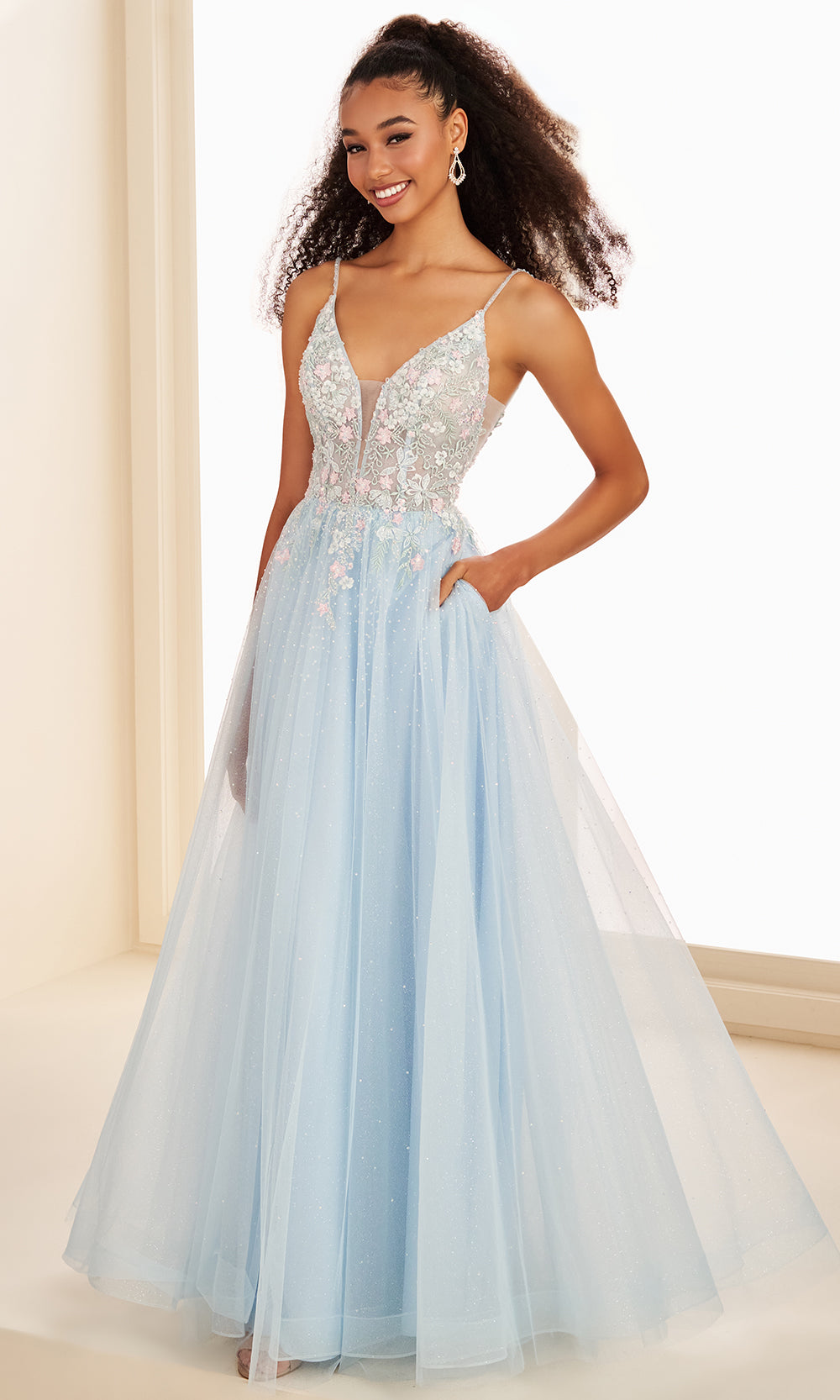 Ellie Wilde EW37096 - Sparkling Floral Corset Gown with Pockets Prom Dresses