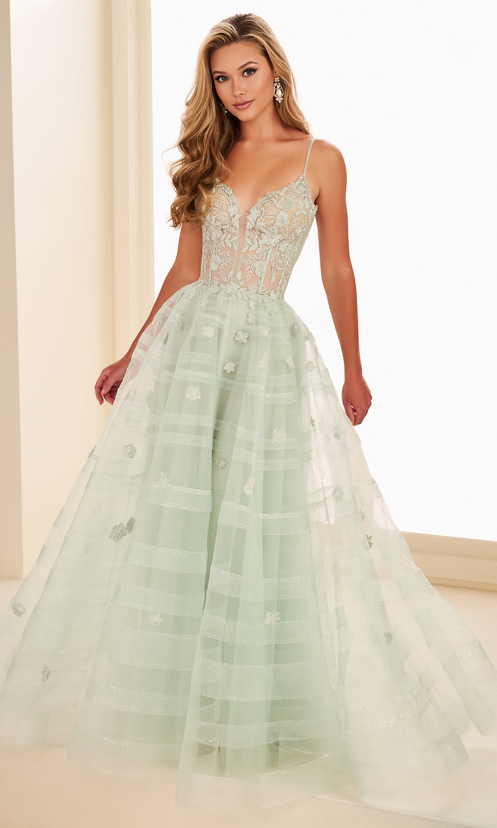 Ellie Wilde EW37097 - Floral Embroidered Sheer Corset Ballgown Prom Dresses
