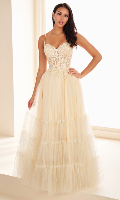 Ellie Wilde EW37107 - Lace-Up Back Tiered Ballgown Prom Dresses