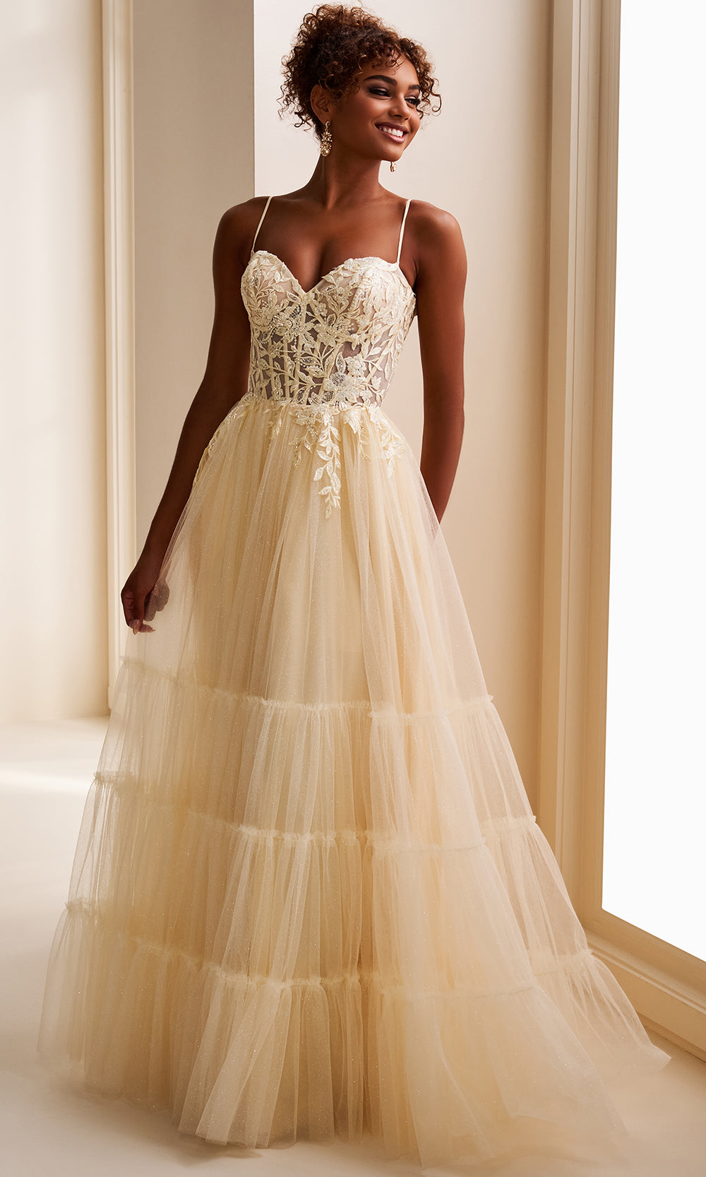 Ellie Wilde EW37107 - Lace-Up Back Tiered Ballgown Prom Dresses