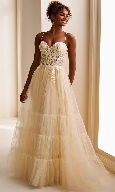 Ellie Wilde EW37107 - Lace-Up Back Tiered Ballgown Prom Dresses