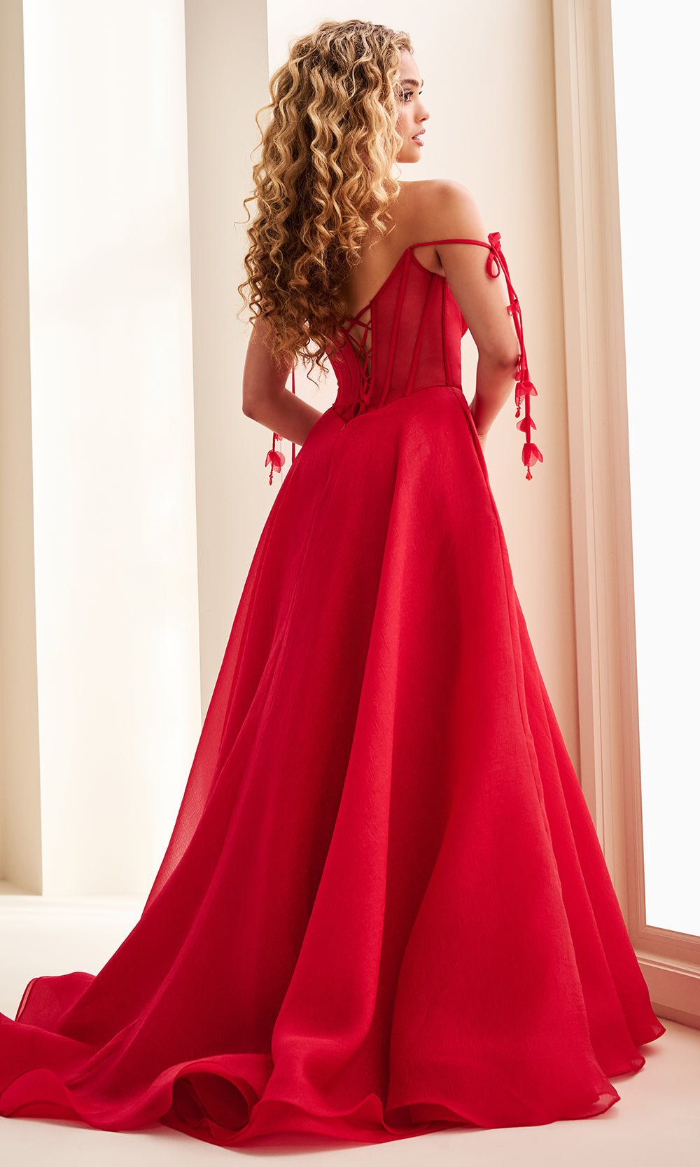 Ellie Wilde EW37111 - Tie Strap Textured Organza Gown with 3D Floral Prom Dresses