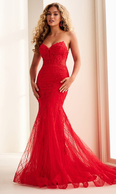 Ellie Wilde EW37114 - Plunging Glitter Tulle Gown with Embroidery Prom Dresses