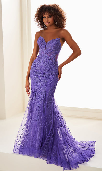 Ellie Wilde EW37114 - Plunging Glitter Tulle Gown with Embroidery Prom Dresses