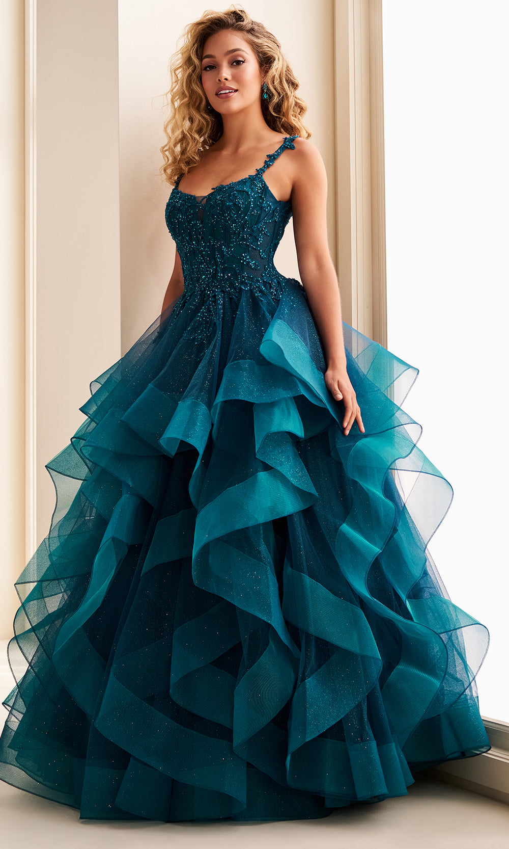 Ellie Wilde EW37128 - Scoop Back Cascade Ruffle Tulle Gown Prom Dresses