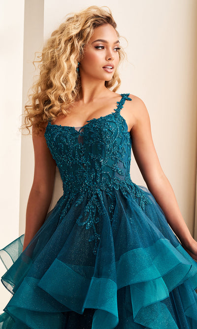 Ellie Wilde EW37128 - Scoop Back Cascade Ruffle Tulle Gown Prom Dresses