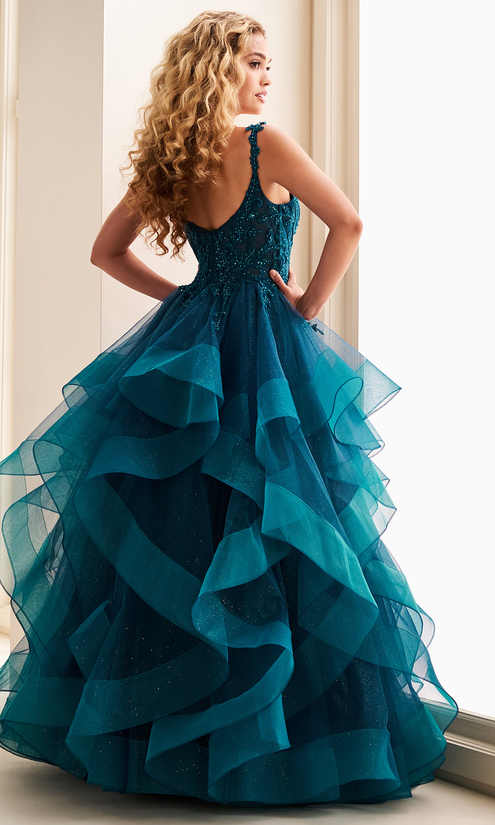 Ellie Wilde EW37128 - Scoop Back Cascade Ruffle Tulle Gown Prom Dresses