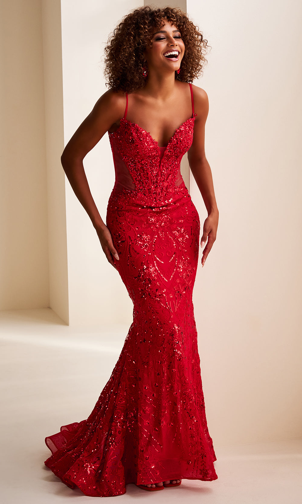 Ellie Wilde EW37204 - Sparkling Corset Mermaid Dress With Illusion Side Prom Dresses